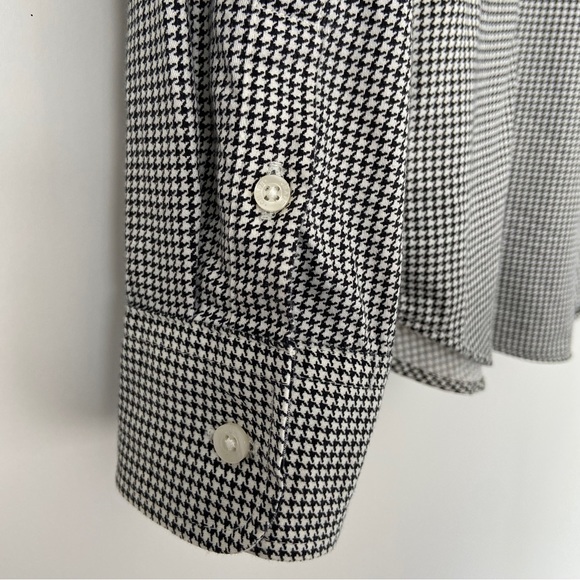 CHAPS BLACK/WHITE HOUNDSTOOTH NO IRON 100% COTTON BUTTON DOWN SHIRT, PETITE MED - Picture 4 of 10
